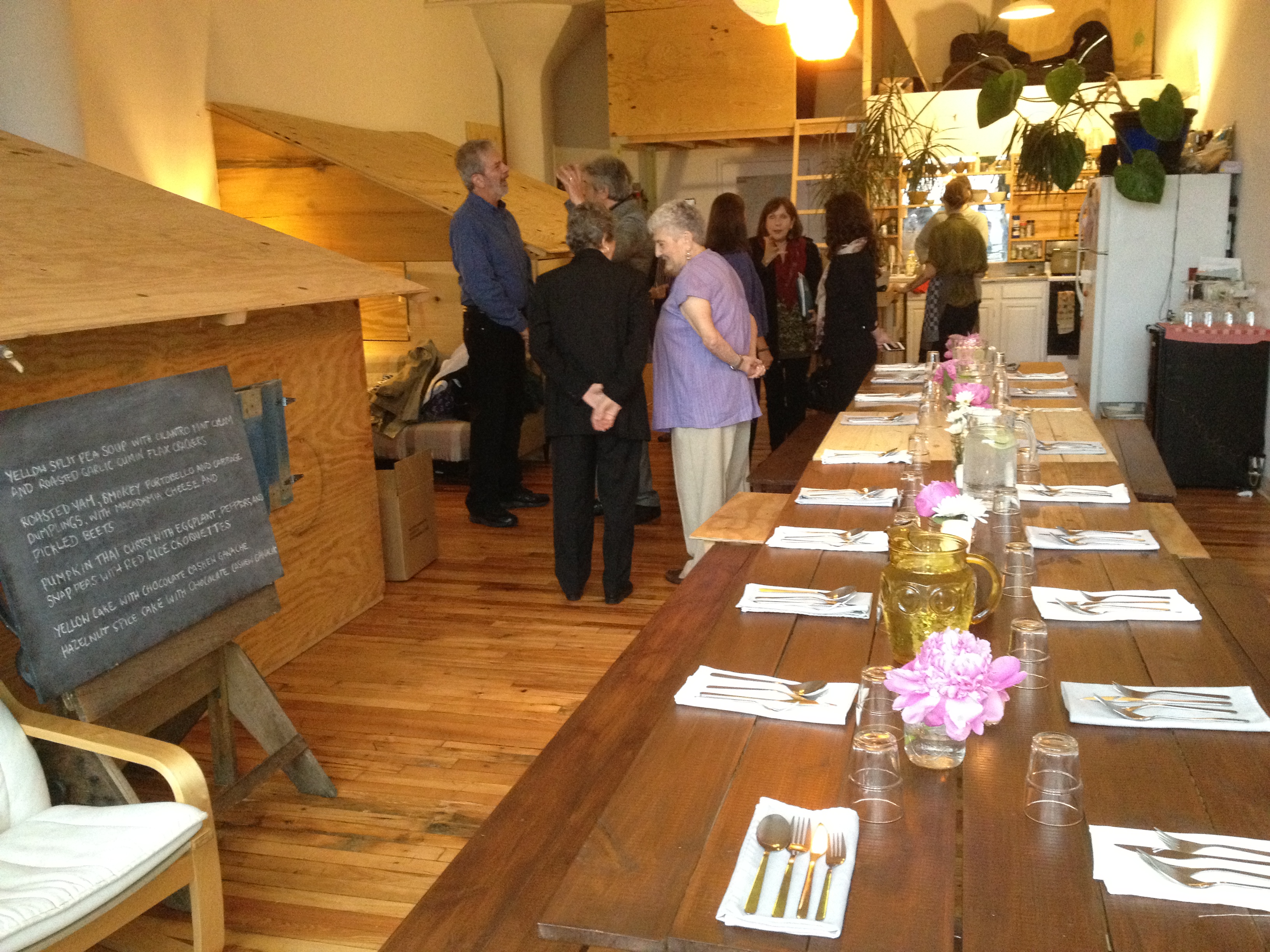 A secret supper in a loft in Greenpoint, Brooklyn; pay cash for a delicious meal cooked by an emerging chef, who wrote the dinner menu on a chalkboard Sarah Schindler, Regulating the Underground (2)